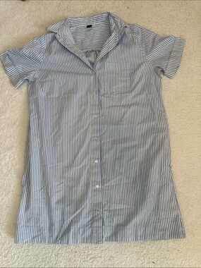 Old Navy Blue and White Striped Button-Front Shirt Dress